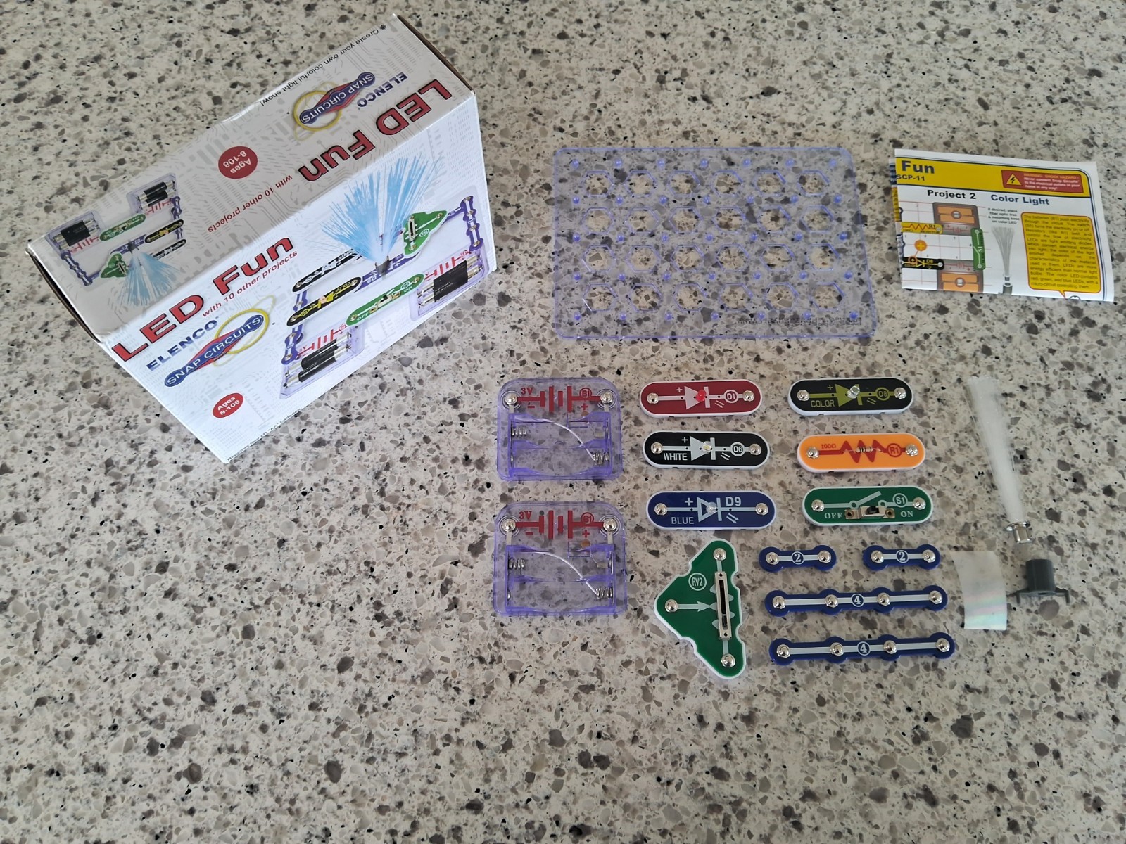 Snap Circuits LED Fun Elenco SCP-11, 100% Complete and Working w/ box 7 Instruct