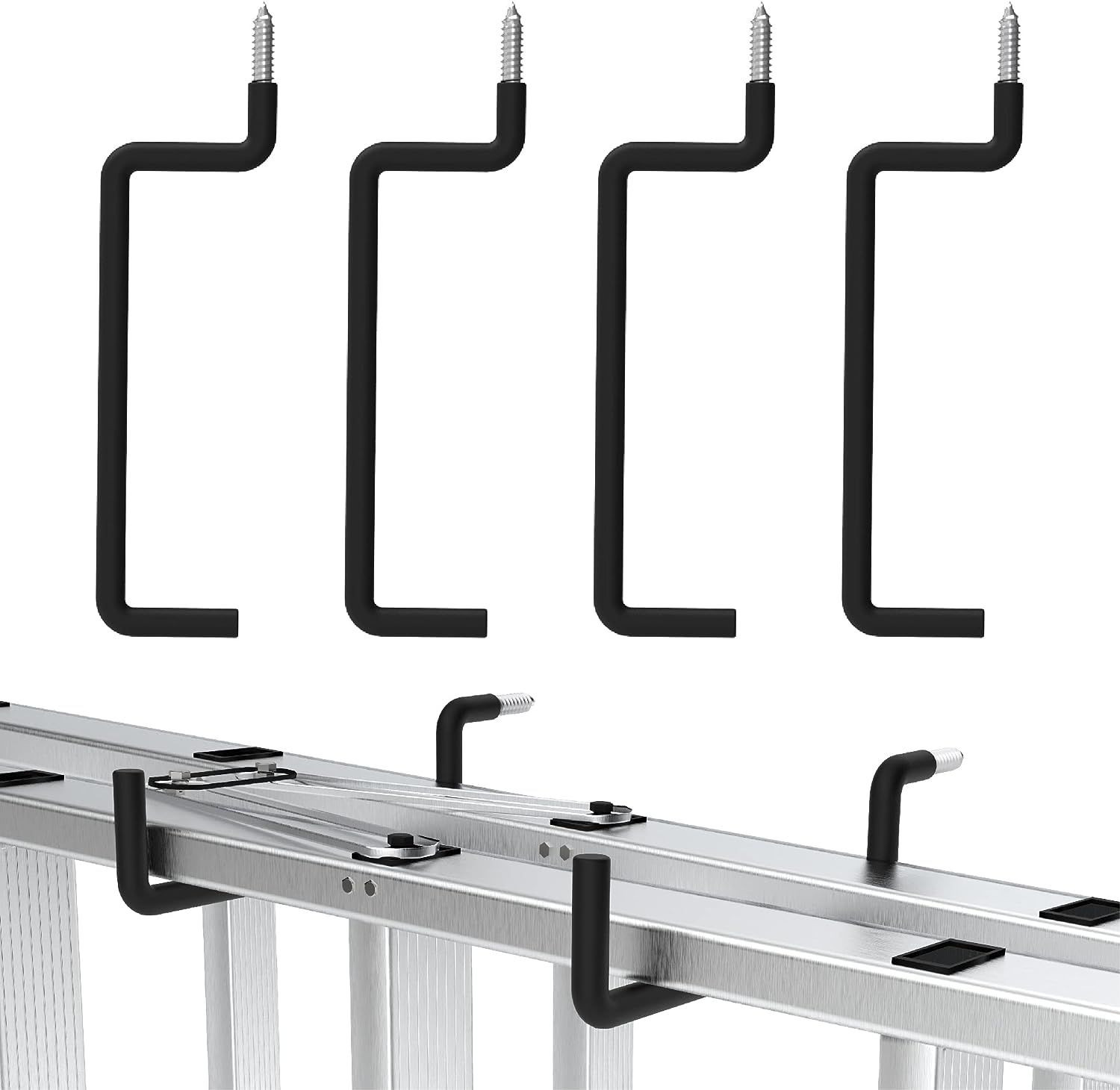 HUHOLE Ladder Hooks, Bike 4 Pack Heavy Duty Garage Hooks for Black