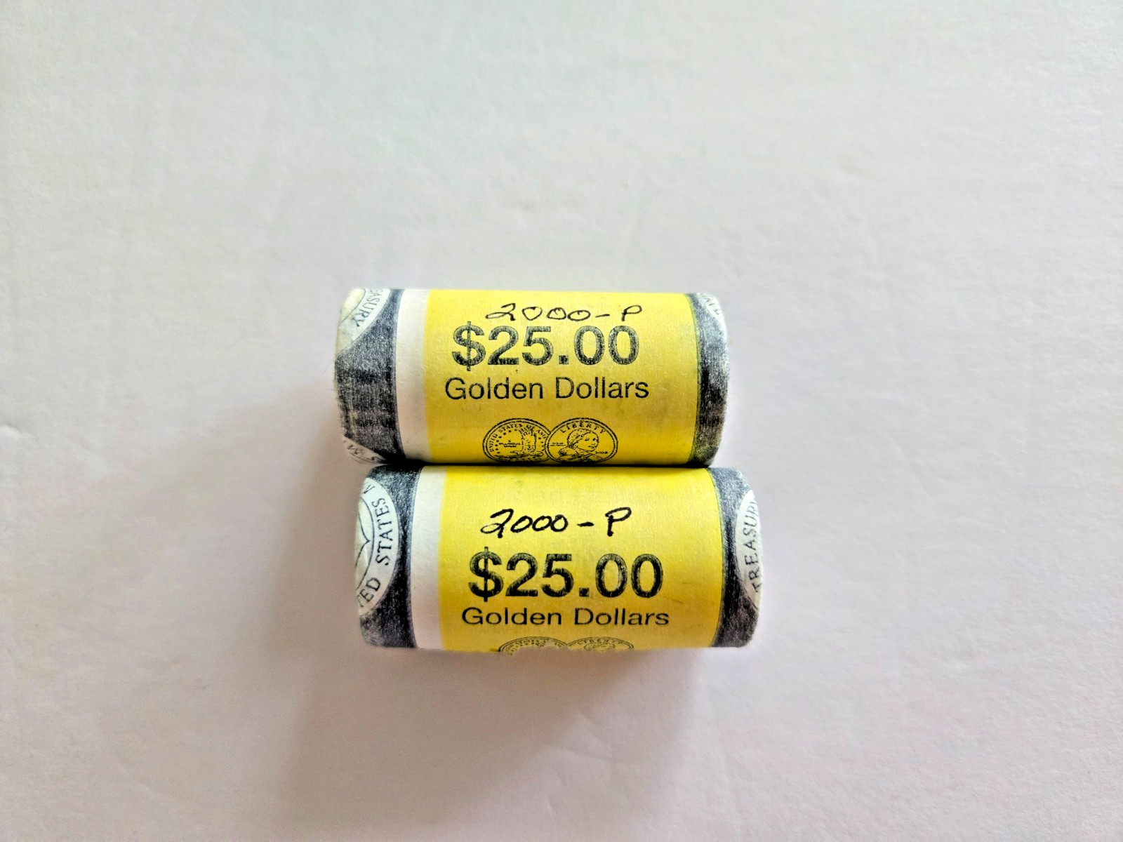 (2) Rolls 2000P Sacagawea $1 Coin Roll $25ea UNC Golden Dollars Direct U.S. Mint