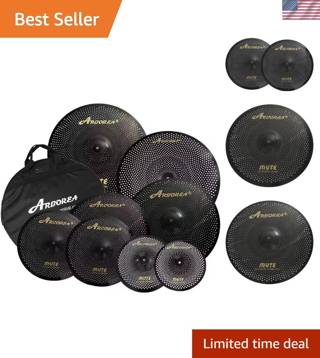 Low Volume Cymbal Pack 8pcs Black Quiet Practice Cymbals for Drums Set 10"/12...