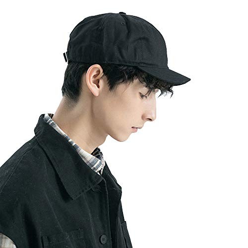 Short Bill Baseball Cap Plain Hiphop Dad Hat Cooling One Size Rd02-black