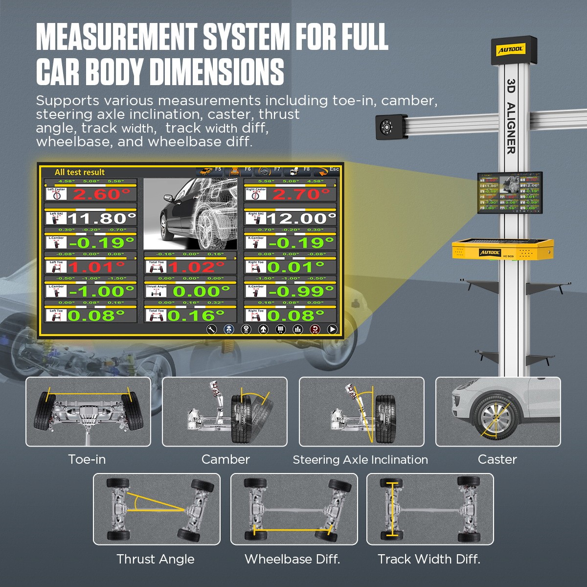 3D Wheel Alignment Machine Remote Control Tire Aligner System Alignment Tool