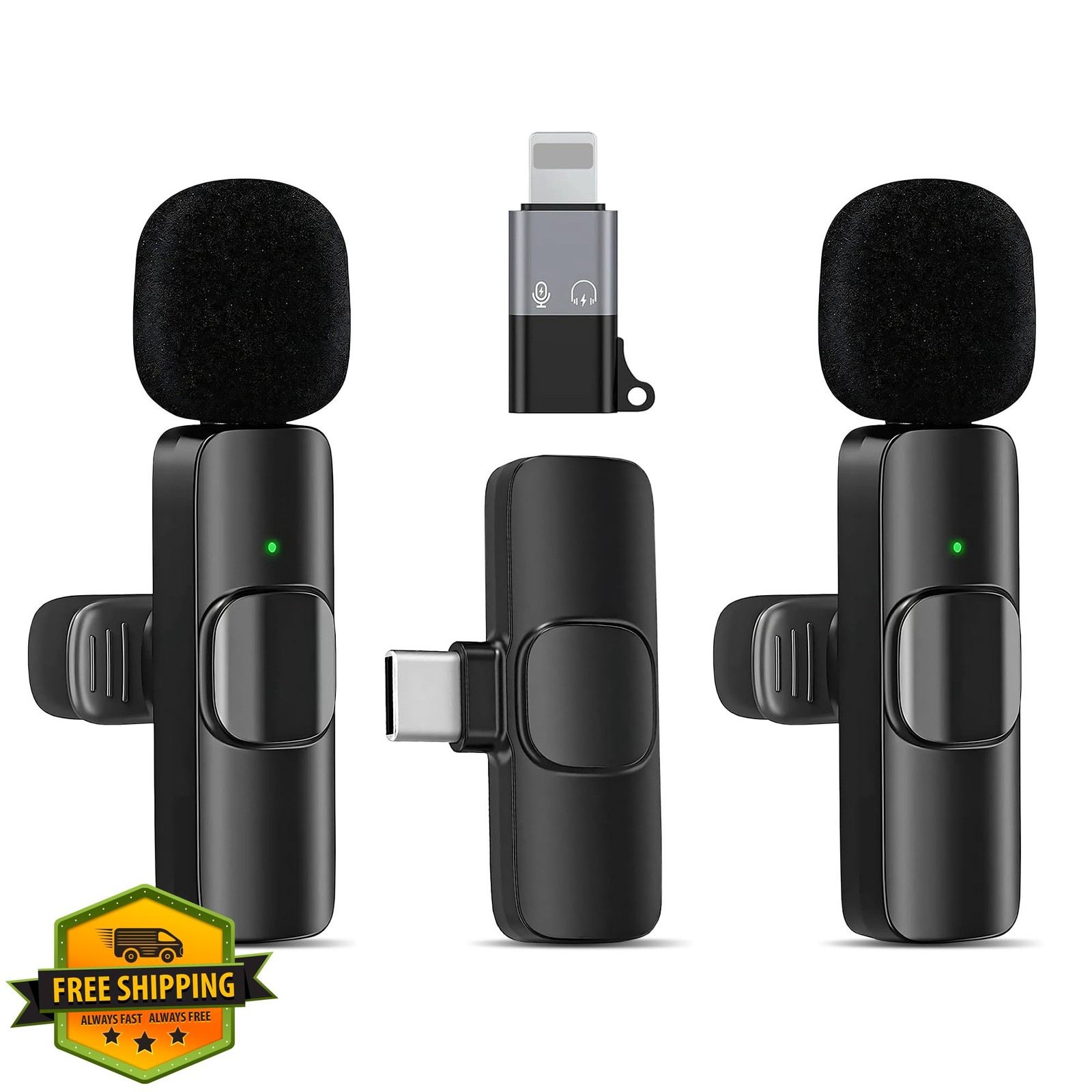 ZypplyPro Wireless Lavalier Mic 2-Pack iPhone Android USB-C Black