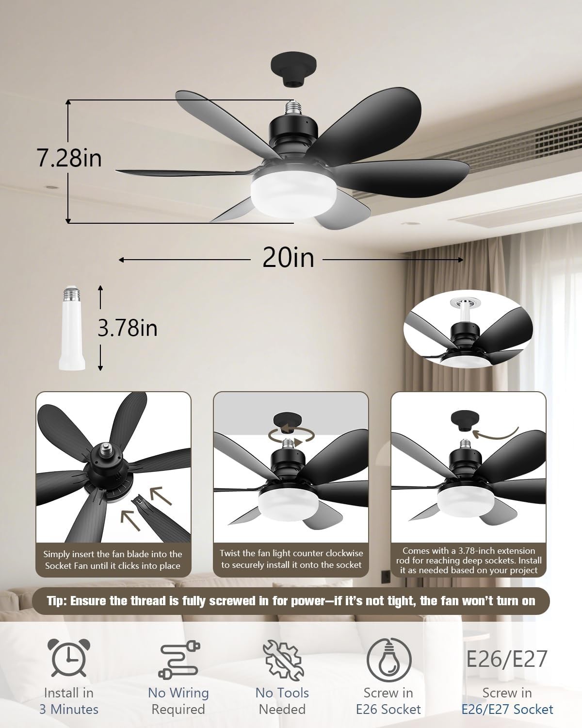 Quiet 2-in-1 Ceiling Fan Light with Remote - Modern Energy-Efficient Design