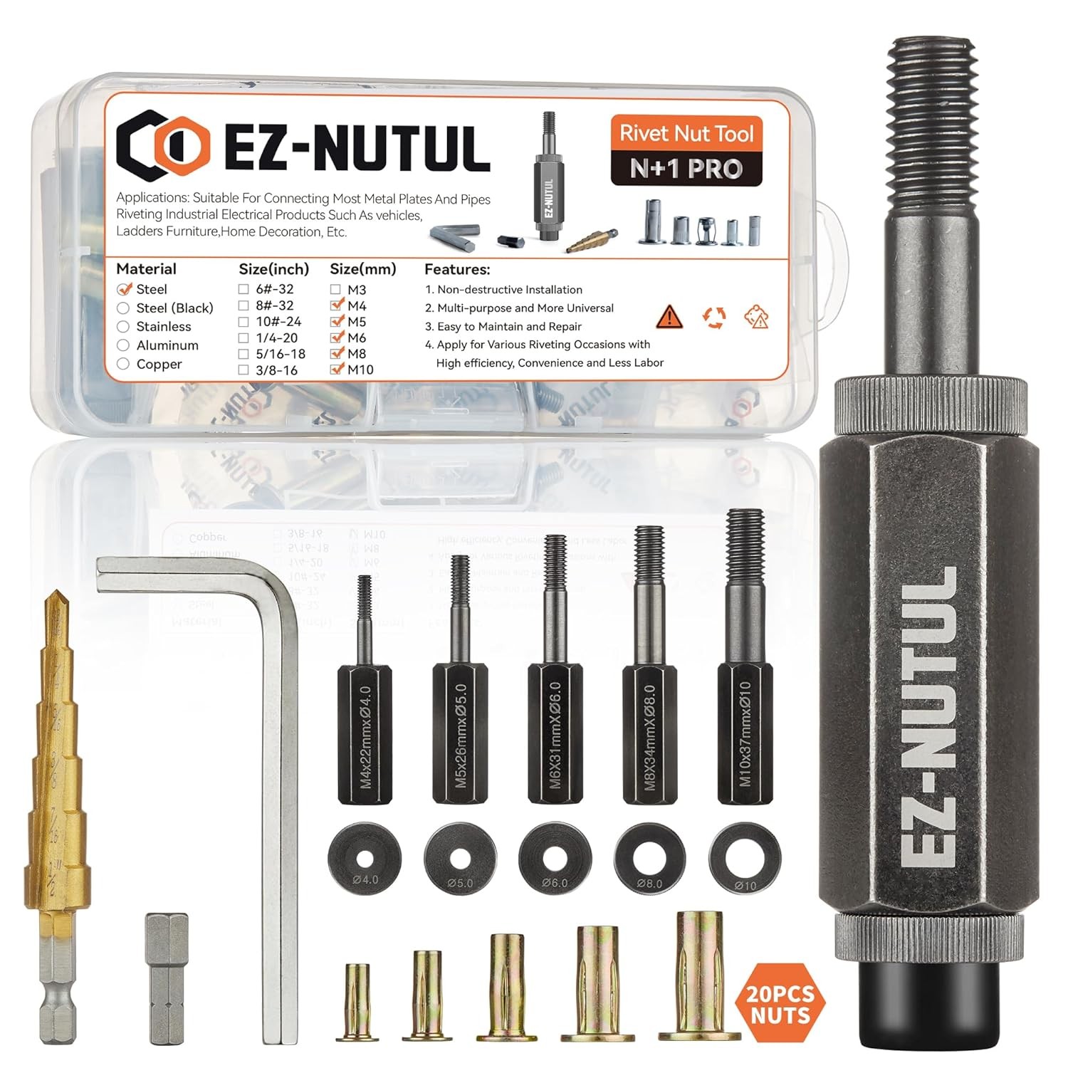 Multi-Grip Flat Head Rivnut Tool Kit for Construction Industrial Use