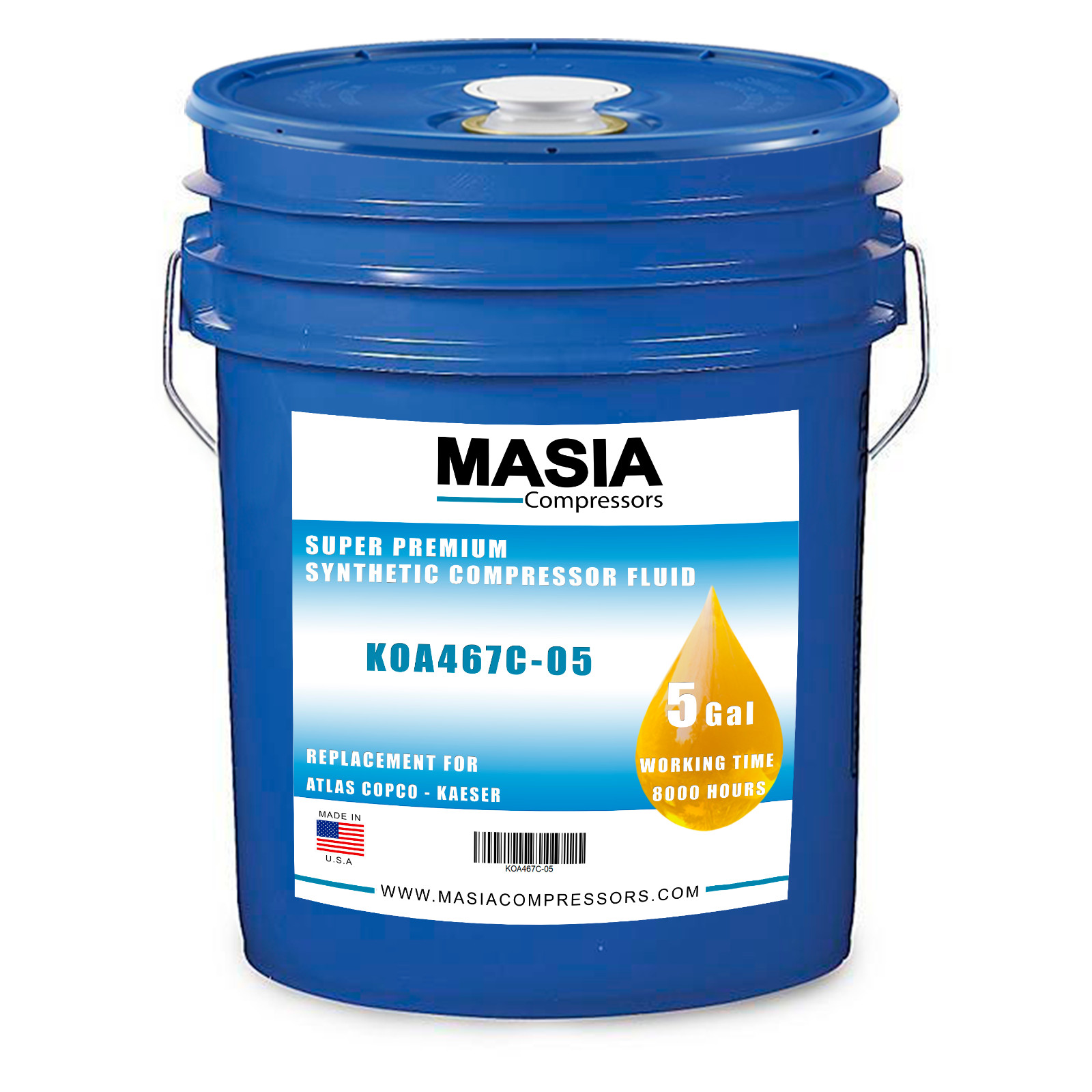 Atlas Copco Roto-Xtend Duty Oil, 5 Gal Pail, 8000 Hours (1310-0368-38, 2901-1701