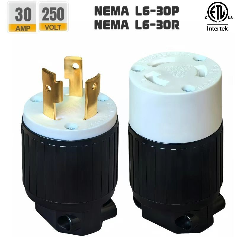 (1 Set)NEMA L6-30P & NEMA L6-30R Locking Plug and Connector 30A 250V ETL Listed