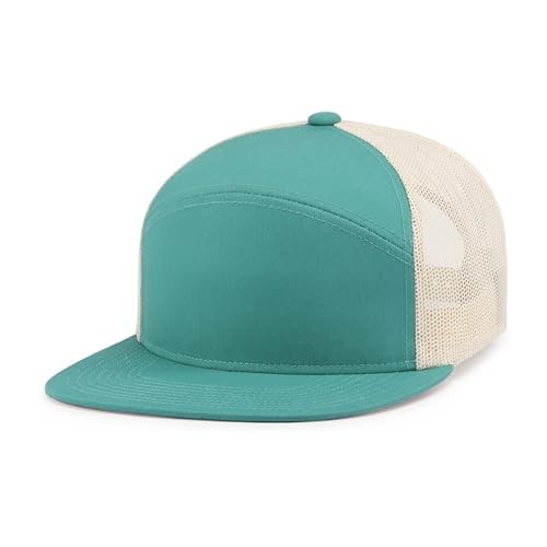 Unisex Adult  6-Panel Arch Trucker Snapback Cap One Size Teal/Beige/Teal