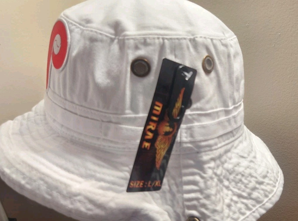 Philadelphia Eagles Throwback White Boonie Hat Side Snaps Up & Chin Strap