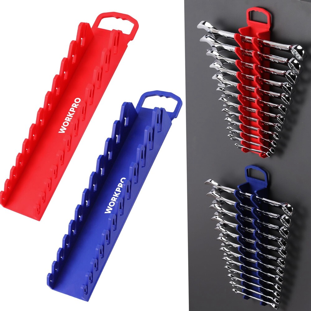 WORKPRO 2-Pack Magnetic Wrench Organizer 12PC Gripper Wrench Rack Flexible Teeth