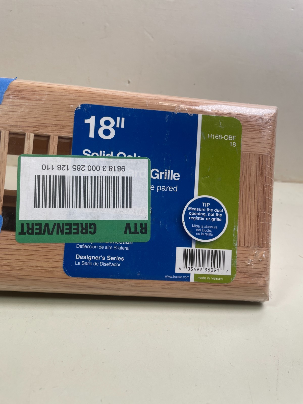 Solid Oak 18 in Solid Oak Baseboard Diffuser Lt Finish 2-Way Deflect H168-OBU 18