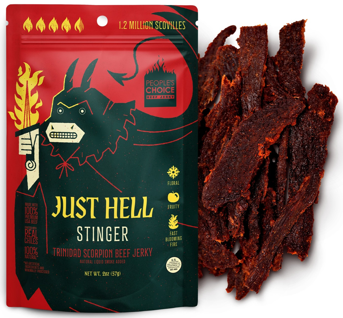 JUST HELL HOT SPICY Stinger Pepper - 1 Bag Beef Jerky Our Shop People Choice