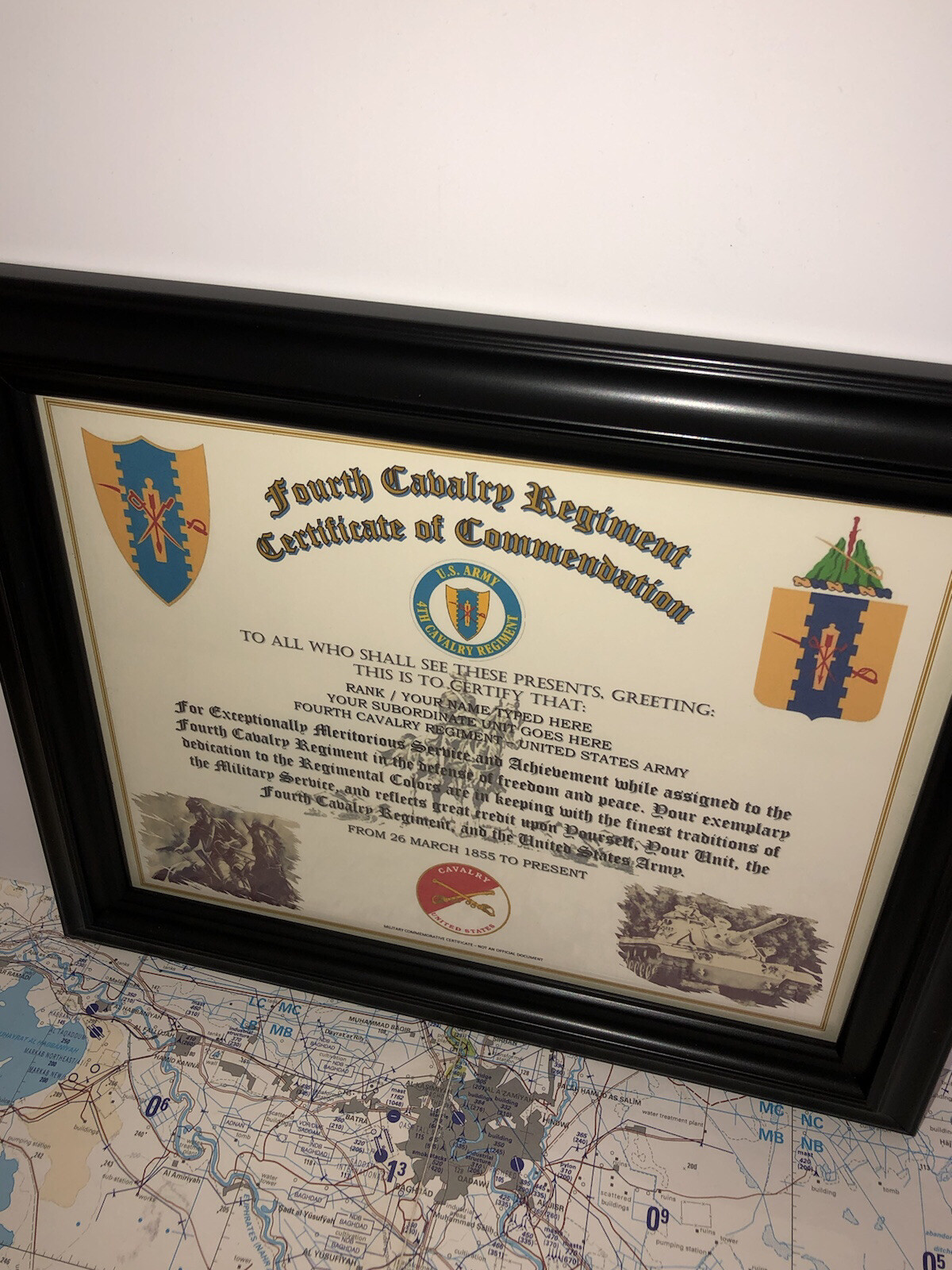 4TH U.S. CAVALRY REGIMENT / COMMEMORATIVE - CERTIFICATE OF COMMENDATION