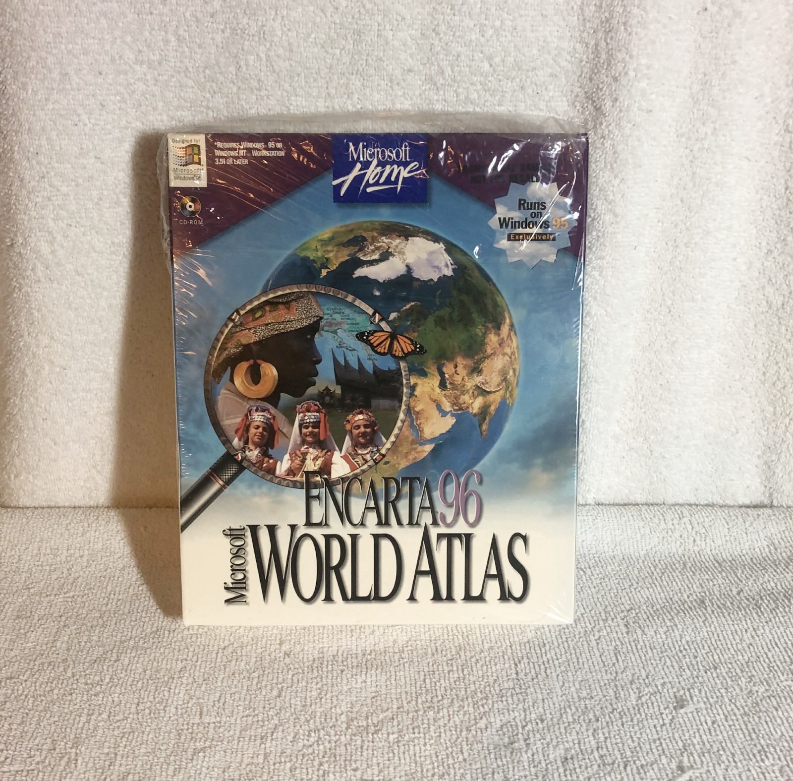 VINTAGE Microsoft Home Encarta 96 World Atlas For PC CD-ROM Complete w/ Box