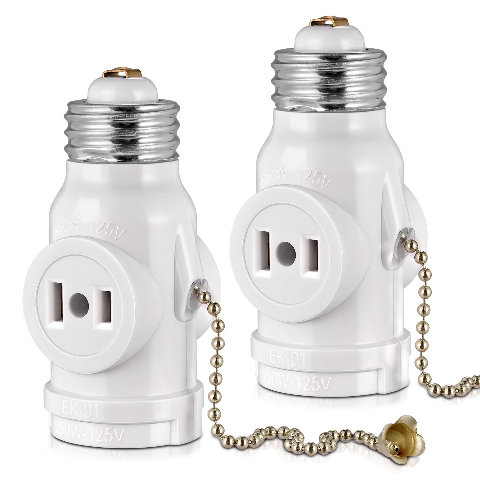 2-Pack E26 Light Socket Adapter - Converts Medium Screw 2-Pack, White Color