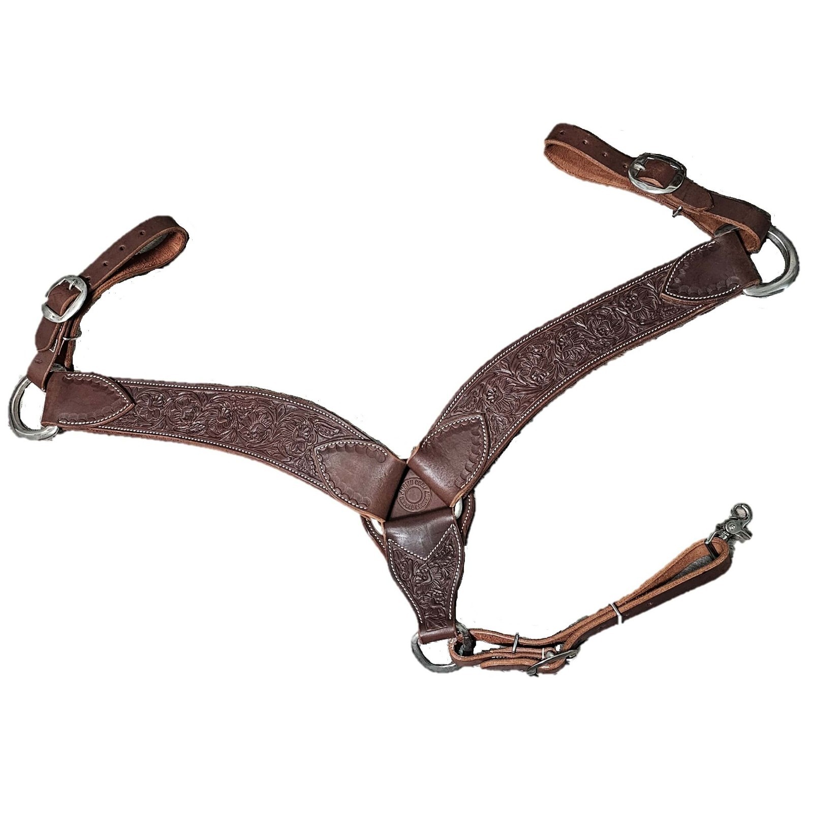 New Western Medium Color Tooled Leather Roping Breast Collar