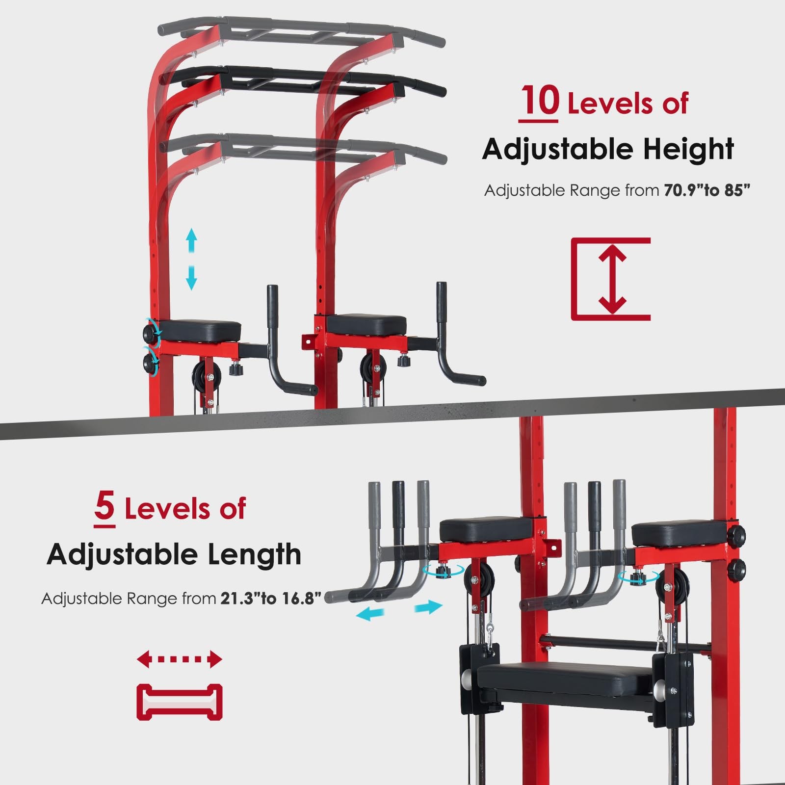 Power Tower Dip Station Pull Up Bar for Home Gym Multi-Function Adjustable He...