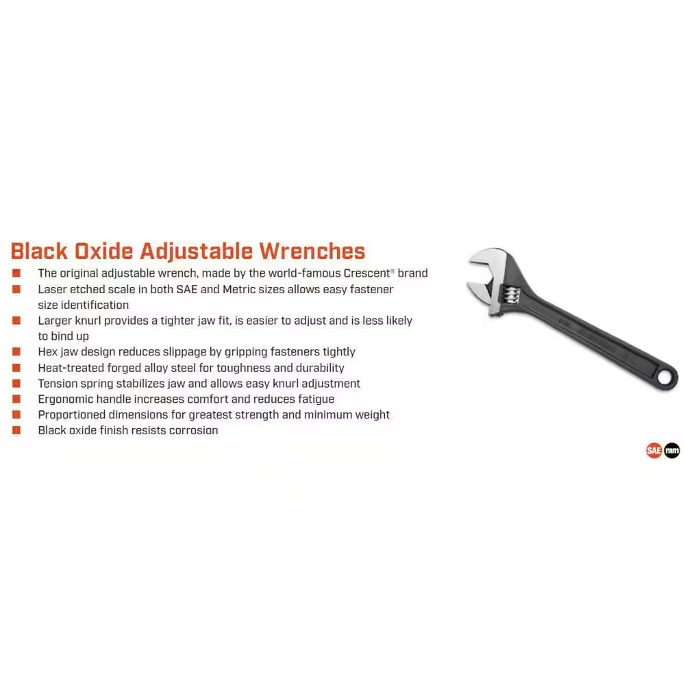 6 In. Black Oxide Adjustable Wrench