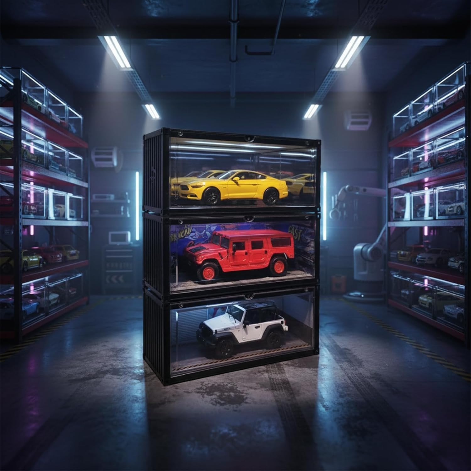 Car Display Case LED Light 1/18 Scale Muscle Model Diorama Diecast Garage Box