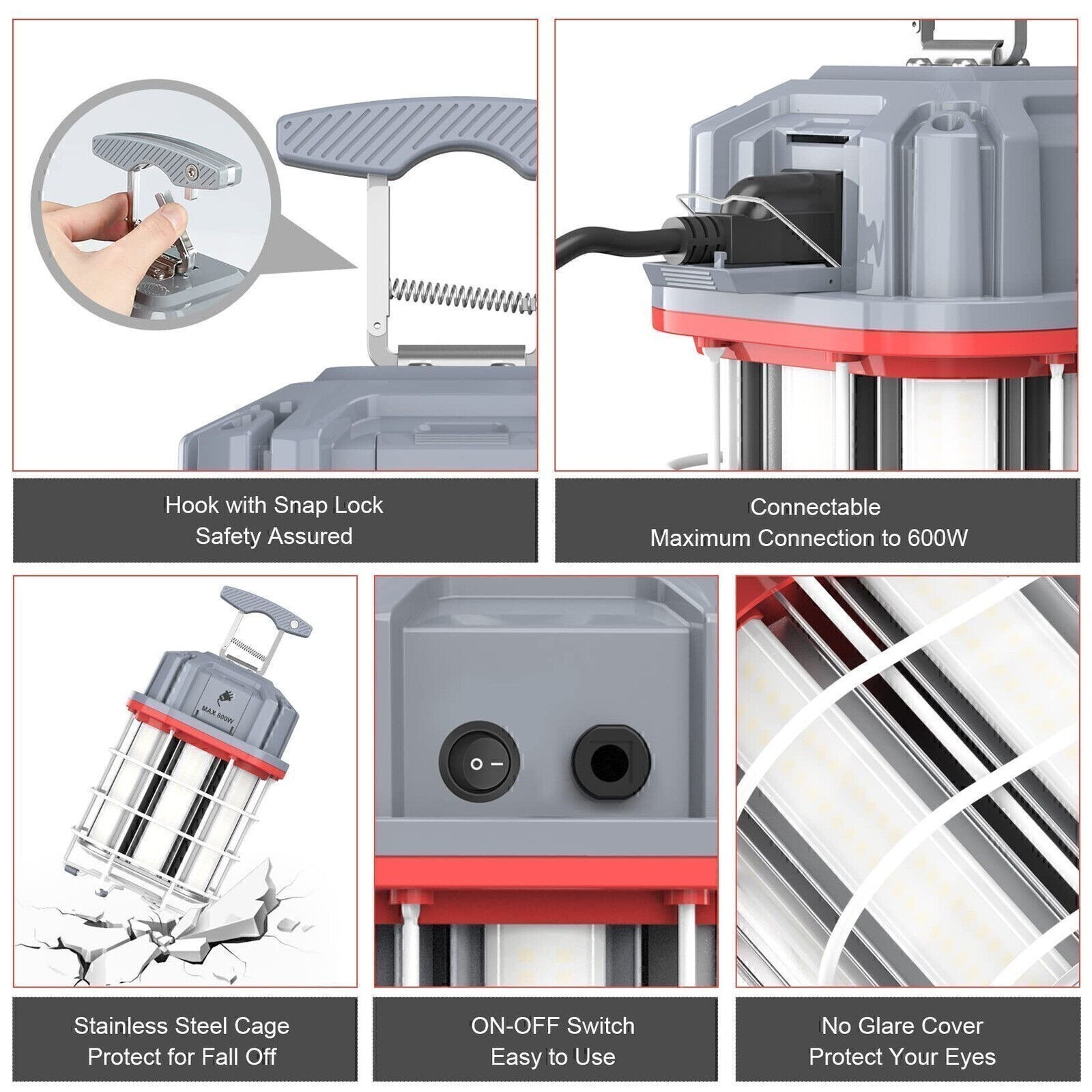 LED Temporary Work Light 100W (Equiv.400W) 5000K Jobsite Constraction Lighting