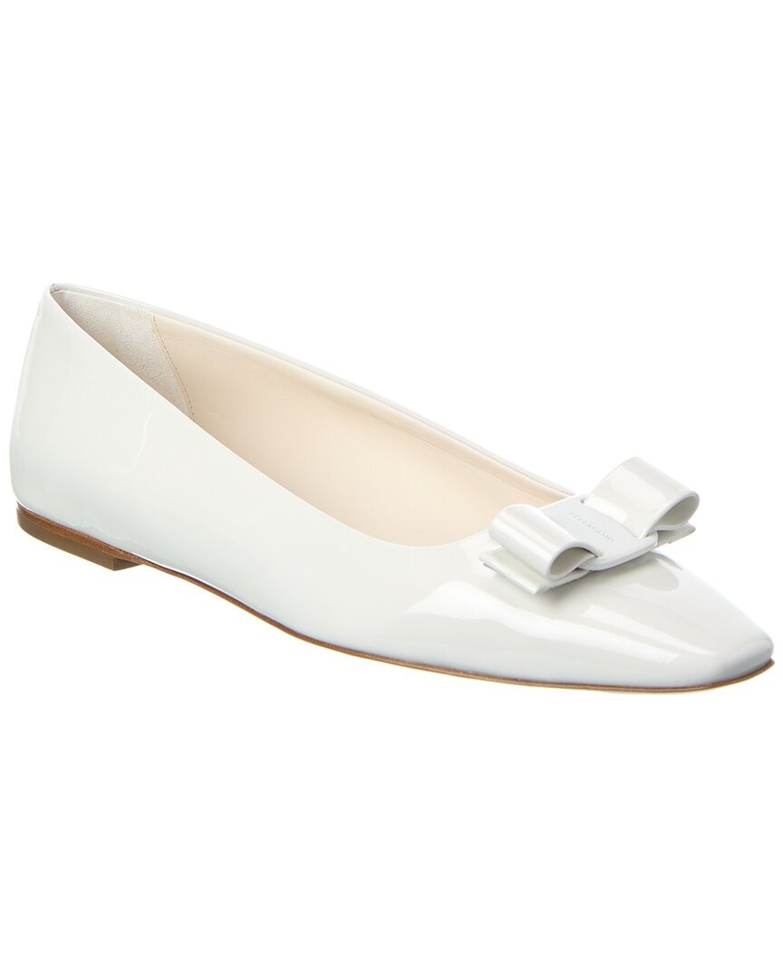 Ferragamo Anz Patent Flat Women's White 6