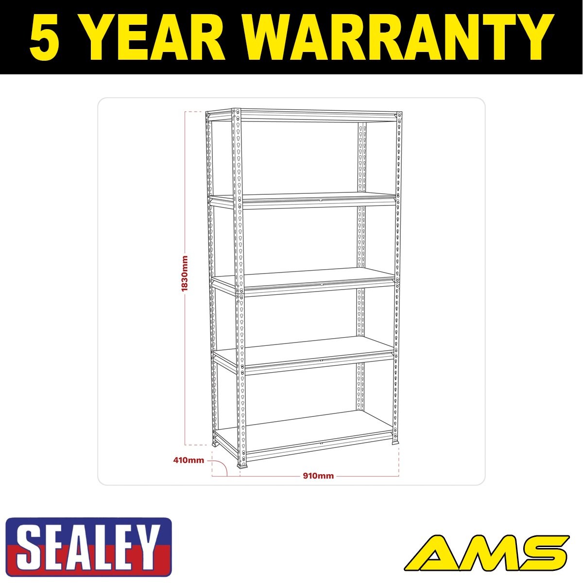 Sealey 5-Level Racking Unit 200kg Capacity Per Level AP7200