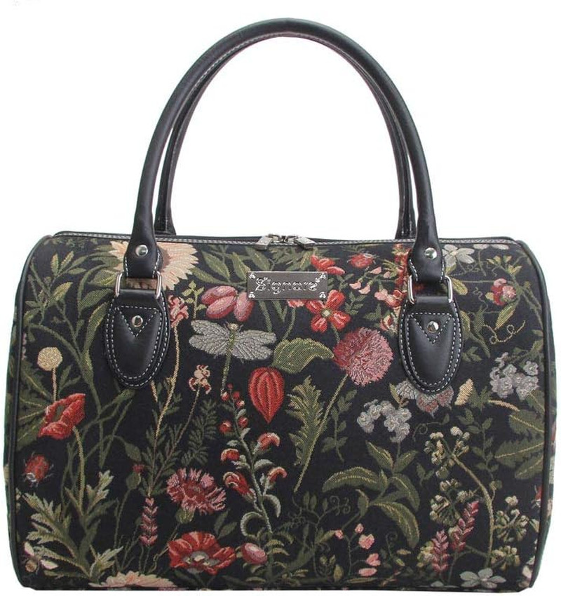Elegant Morning Garden Black Duffle Bag - Chic Tapestry for Women