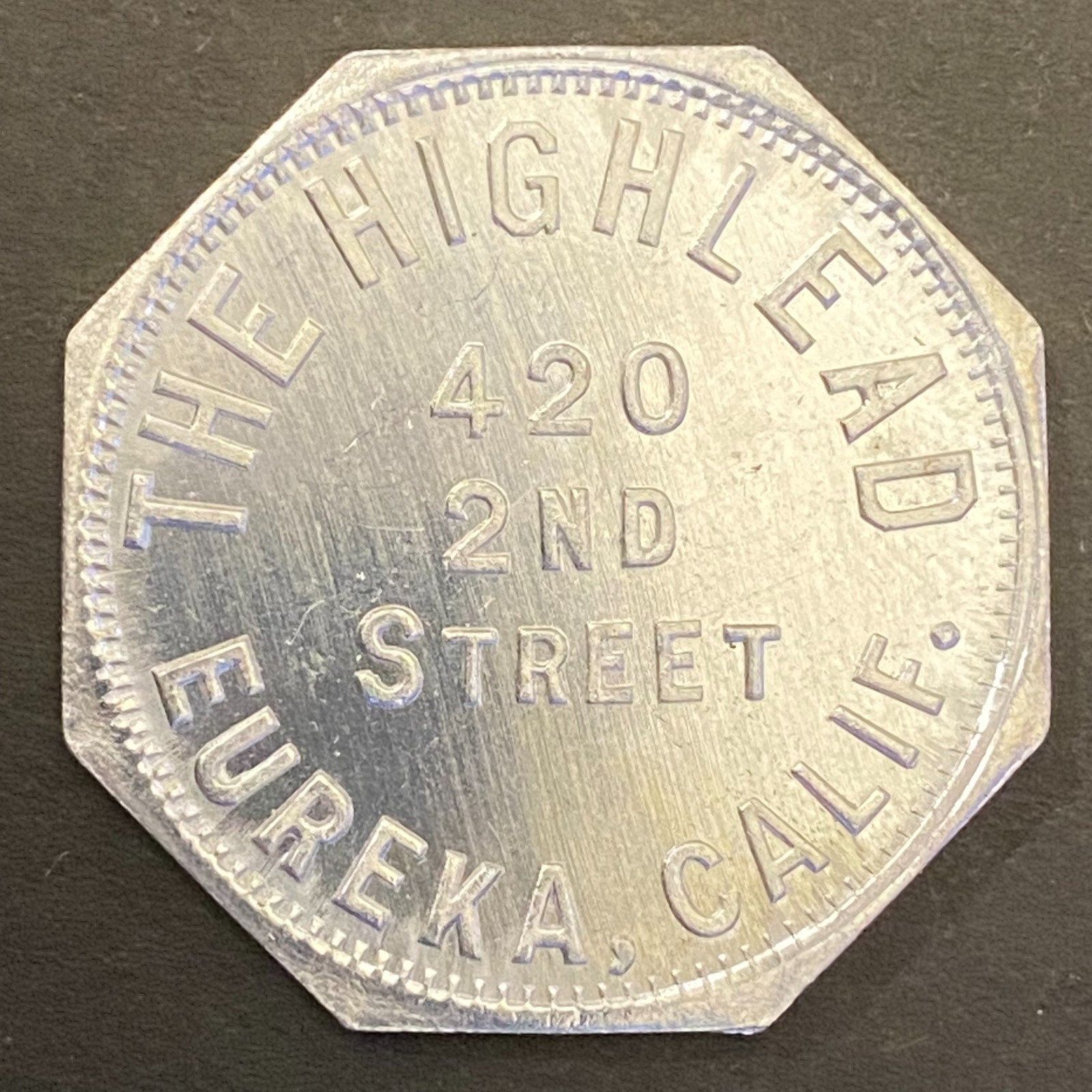 The Highlead Eureka, CA G/F 25¢ Trade Token Alum. 23mm 2.3g (#3)