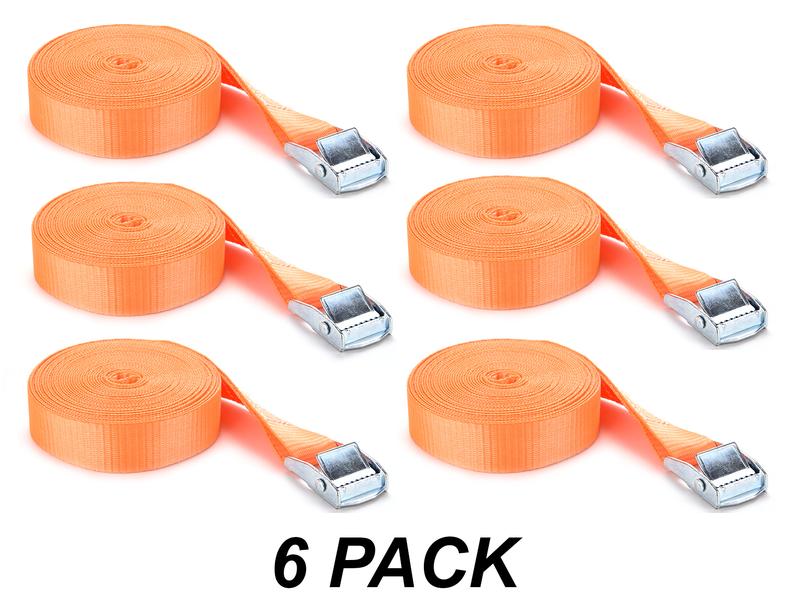 6 Pack Easy-to-Use Cambuckle Tie Down Straps 25mm x 2 metres