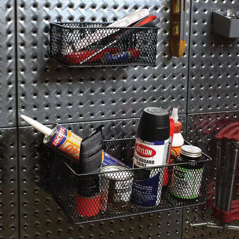 Steel Mesh Pegboard Basket in Black (2-Pack)