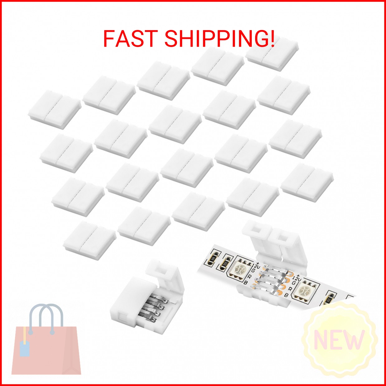 Dirvcp 20-Pack PBT Fireproof 4-Pin LED Strip Connectors, Solderless Gapless Adap
