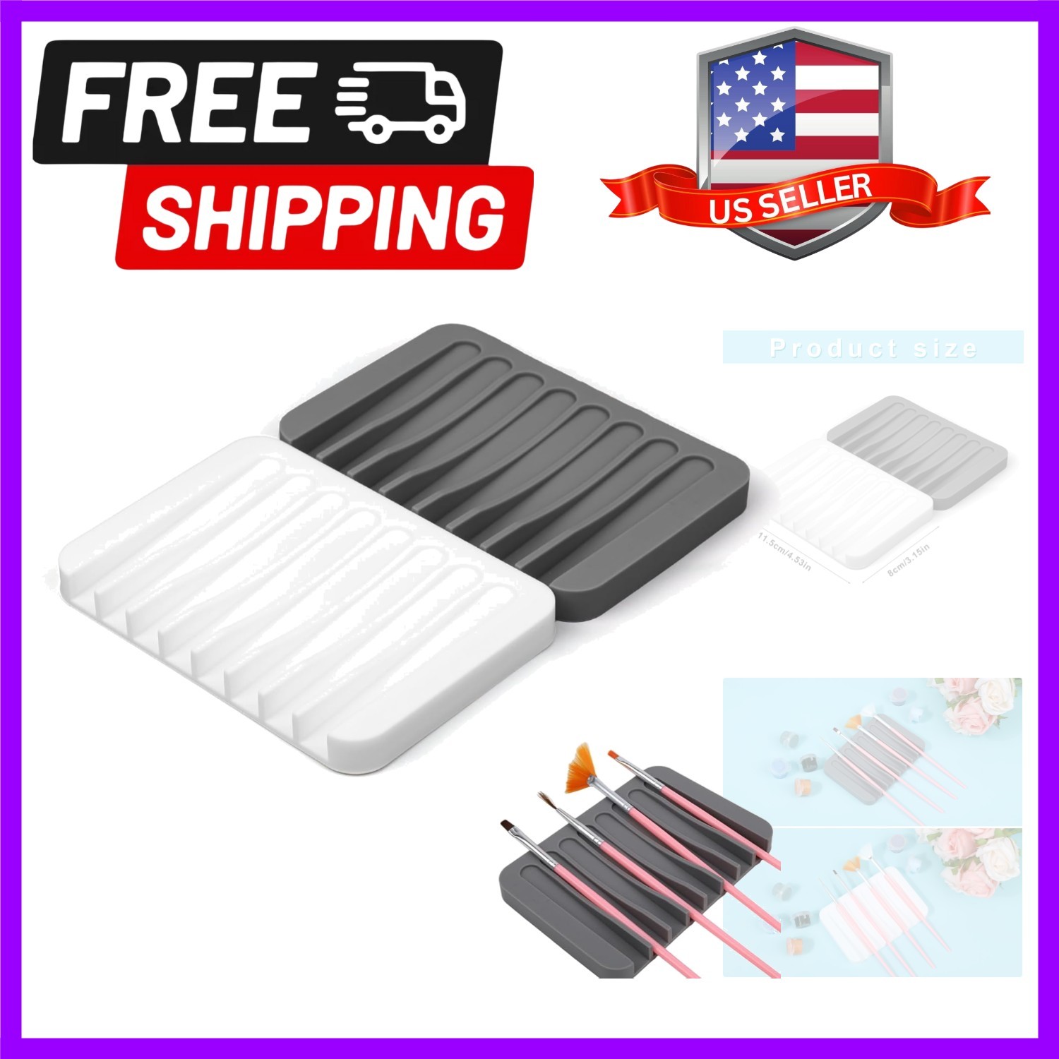 Compact 8-Slot Silicone Paintbrush Organizer | Durable Clean & Store Solution
