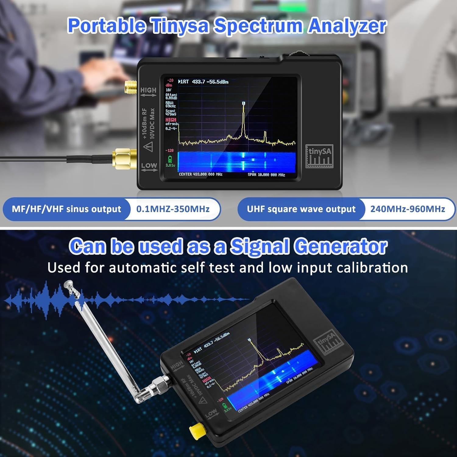 2.8" Handheld Frequency Analyzer with Dual Input & USB PC Control Compatibility