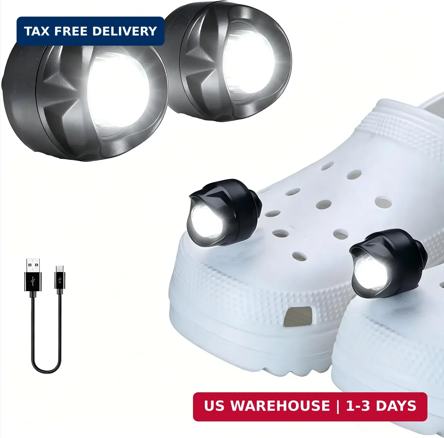 Rechargeable Headlights Compatible with Croc 2 Pcs LED Lights Waterproof Black