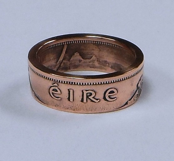 "Sealed" Ireland Ring hand made from Irish half Penny 1 pence coin in sizes 6-14