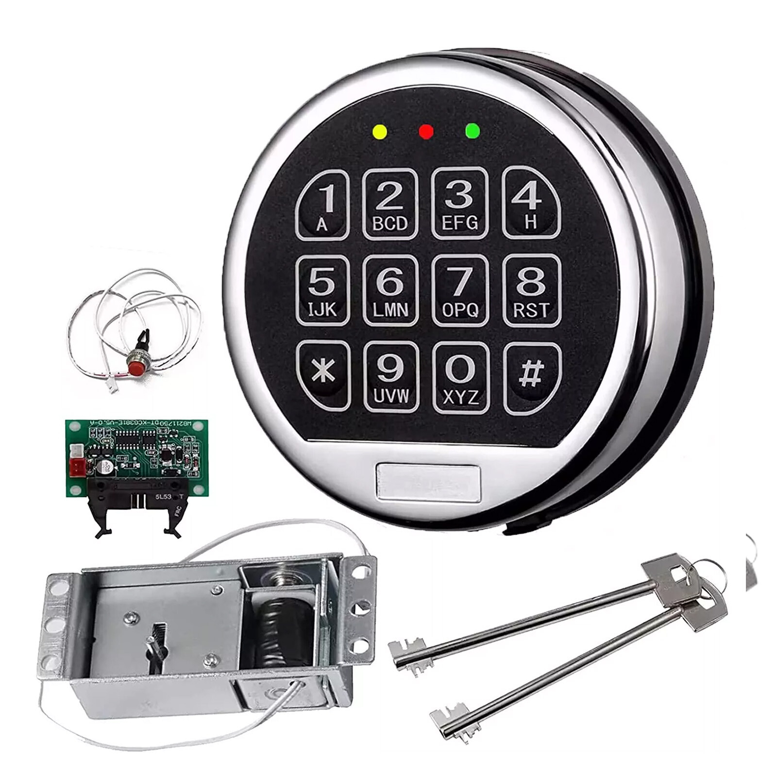Gun Safe Lock Replacement Solenoid Lock with 2 Master Keys Chrome Digital Key