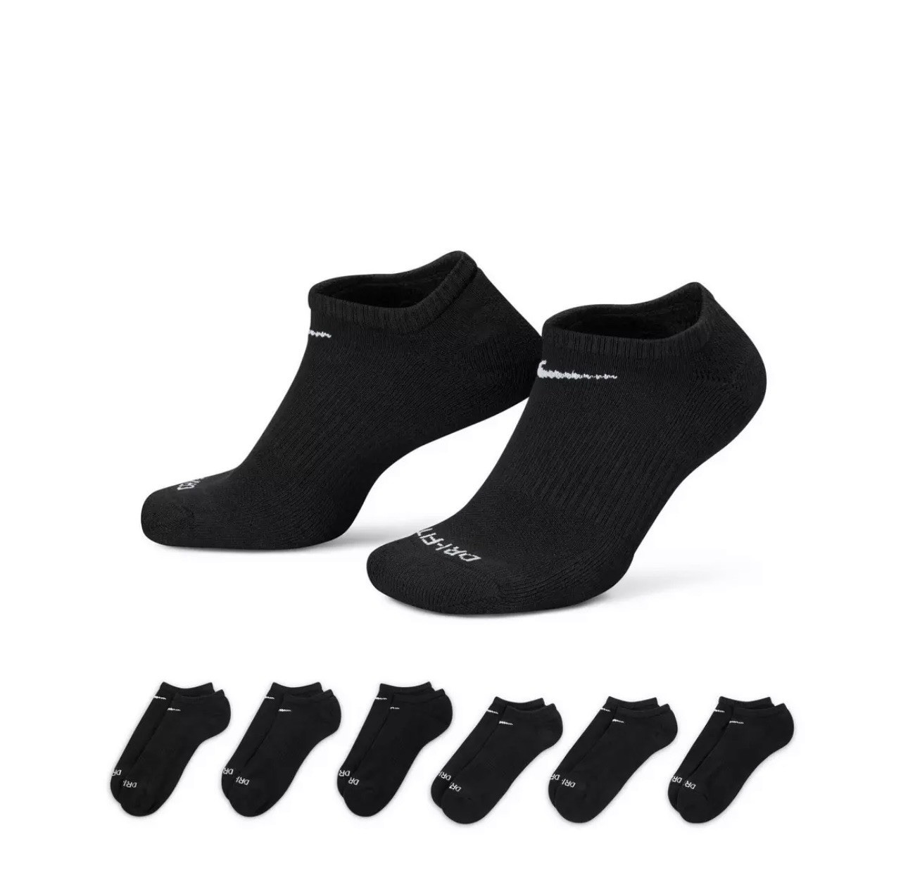 Nike Everyday Plus NO SHOW Cushion Dri Fit Socks 6 Pair Black Size XL 12-15