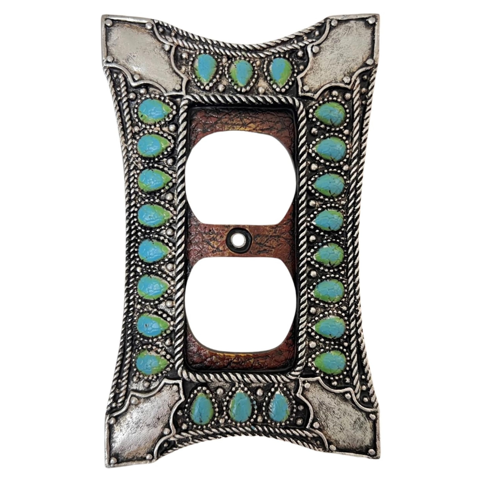 Southwest Leather & Turquoise Outlet Cover – Rustic Western Wall Plate