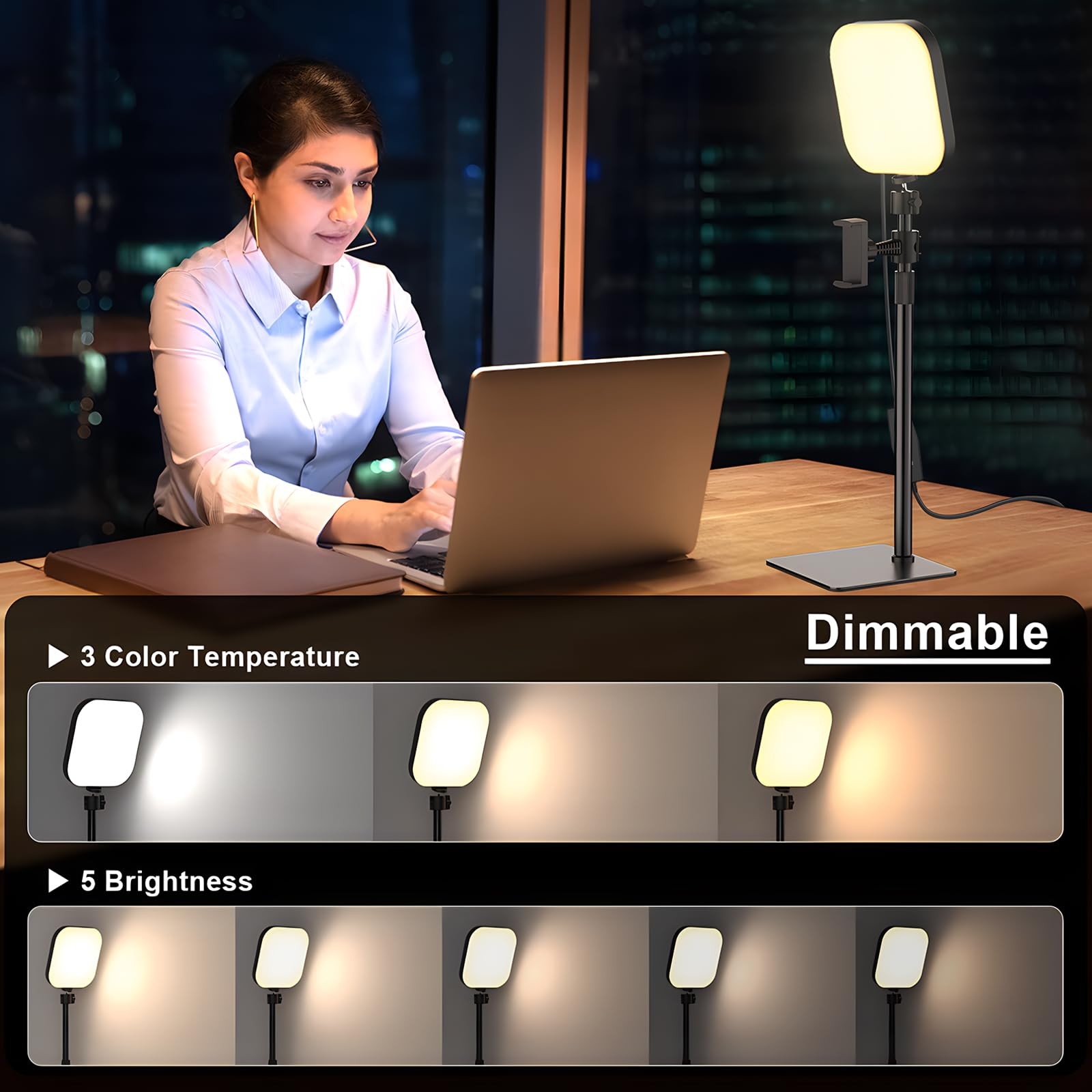 Video Conference Lighting, 180 LED Video Light with 3 Color & 5 Brightness & ...