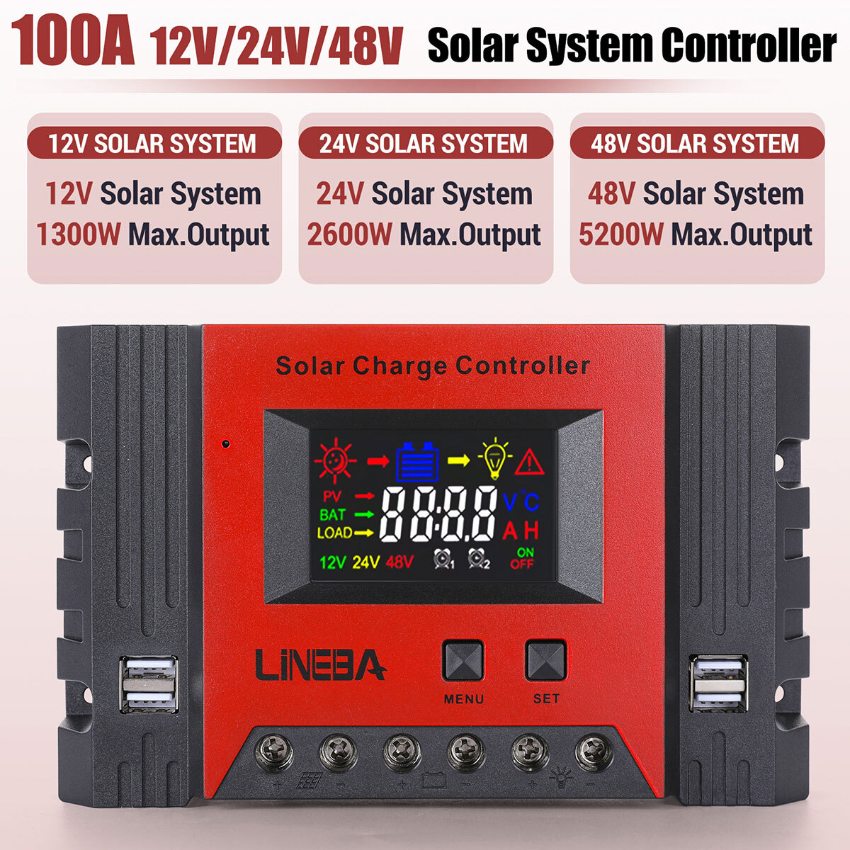 100A/60A/30A 12V/24V/48V Solar Panel Inverter Boat Charge Controller Regulator