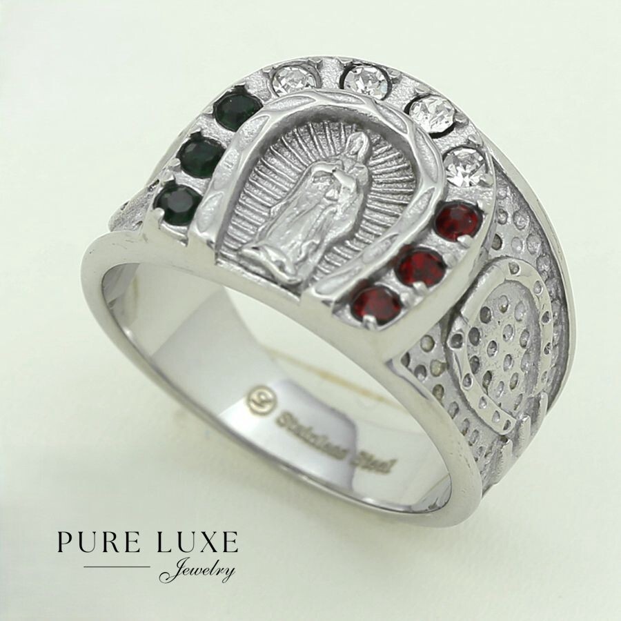 Men's Stainless Steel Silver VIRGIN MARY CZ Stone Rings 8 9 10 11 12 13 Box