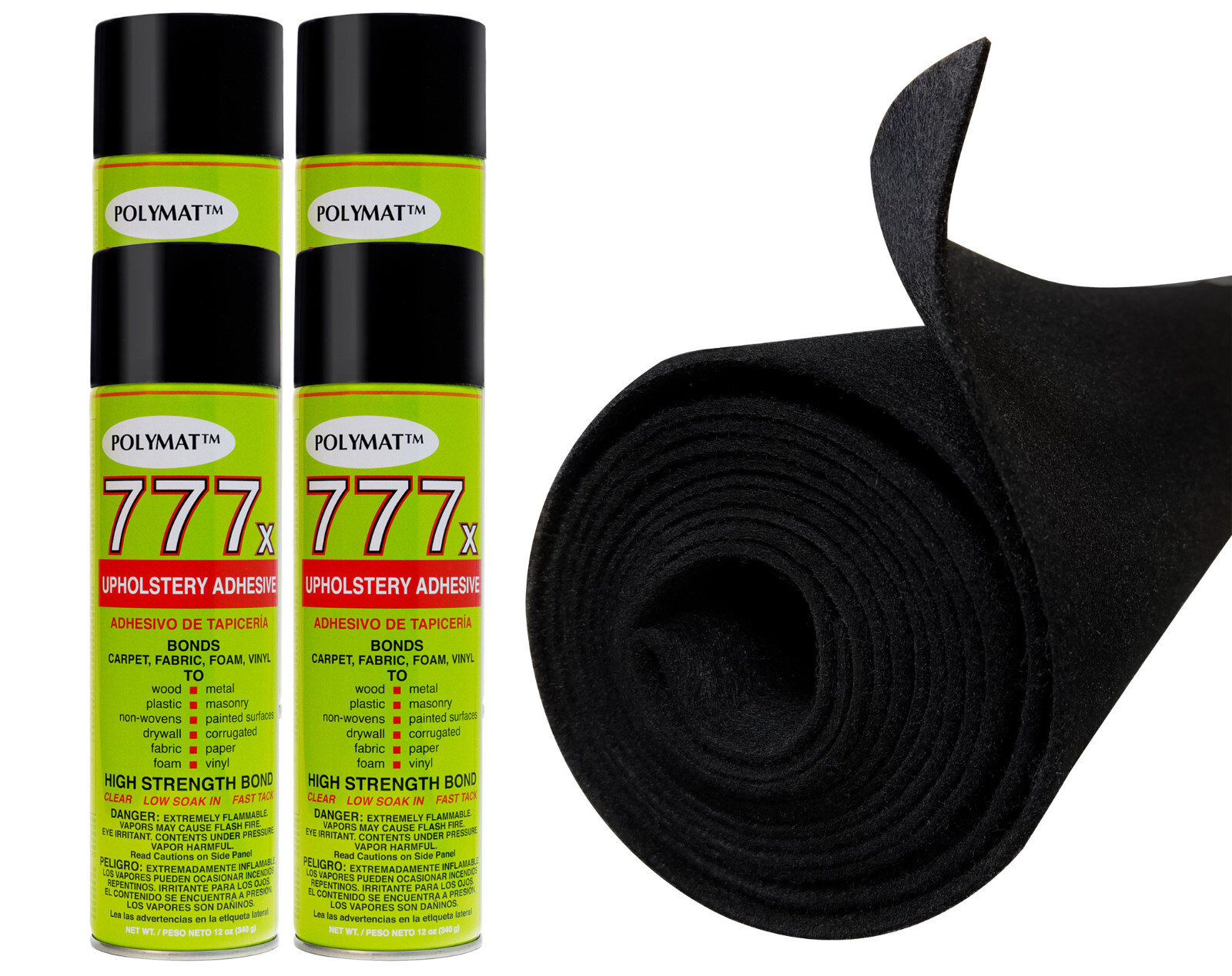 Polymat 12ft x 45in Black S60 Carpet +(4) CANS 777 GLUE FOR Boat Trailer Bunk