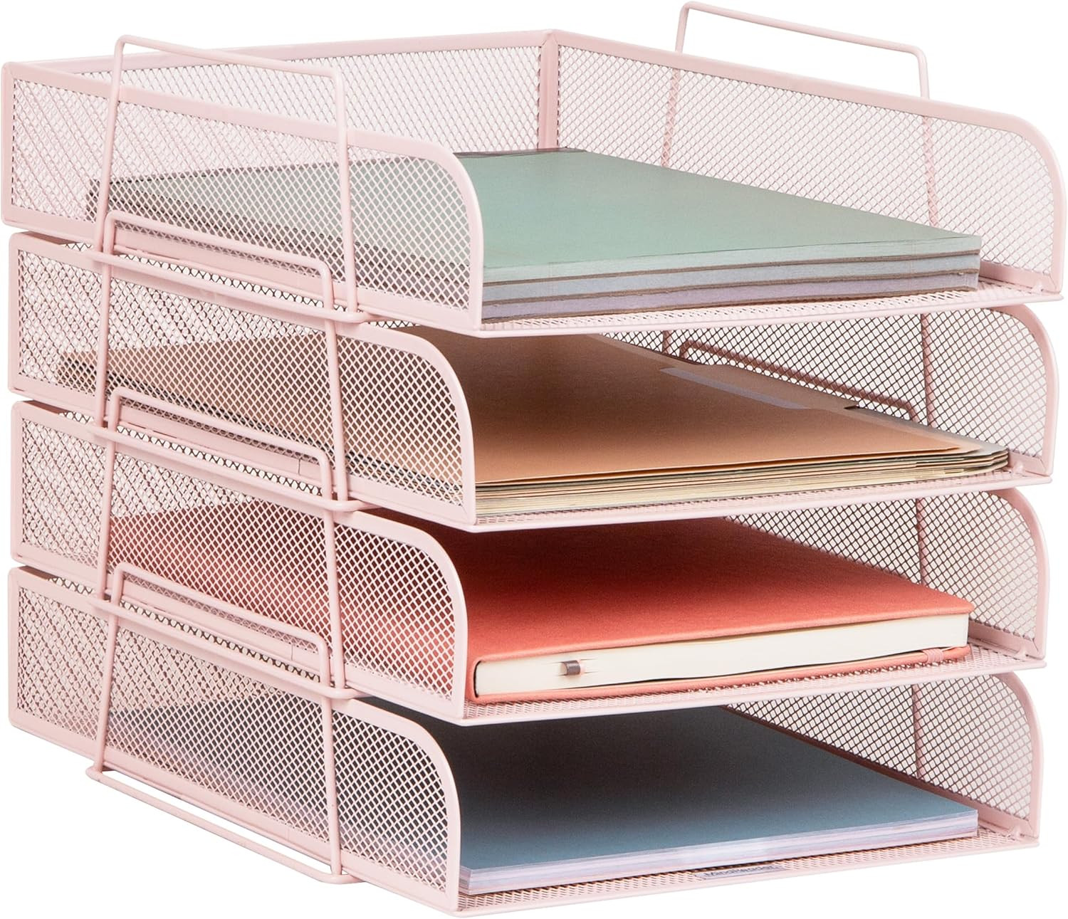 Stackable Paper Tray, Desktop Organizer, File Storage, Office, Metal Mesh, 10.5"