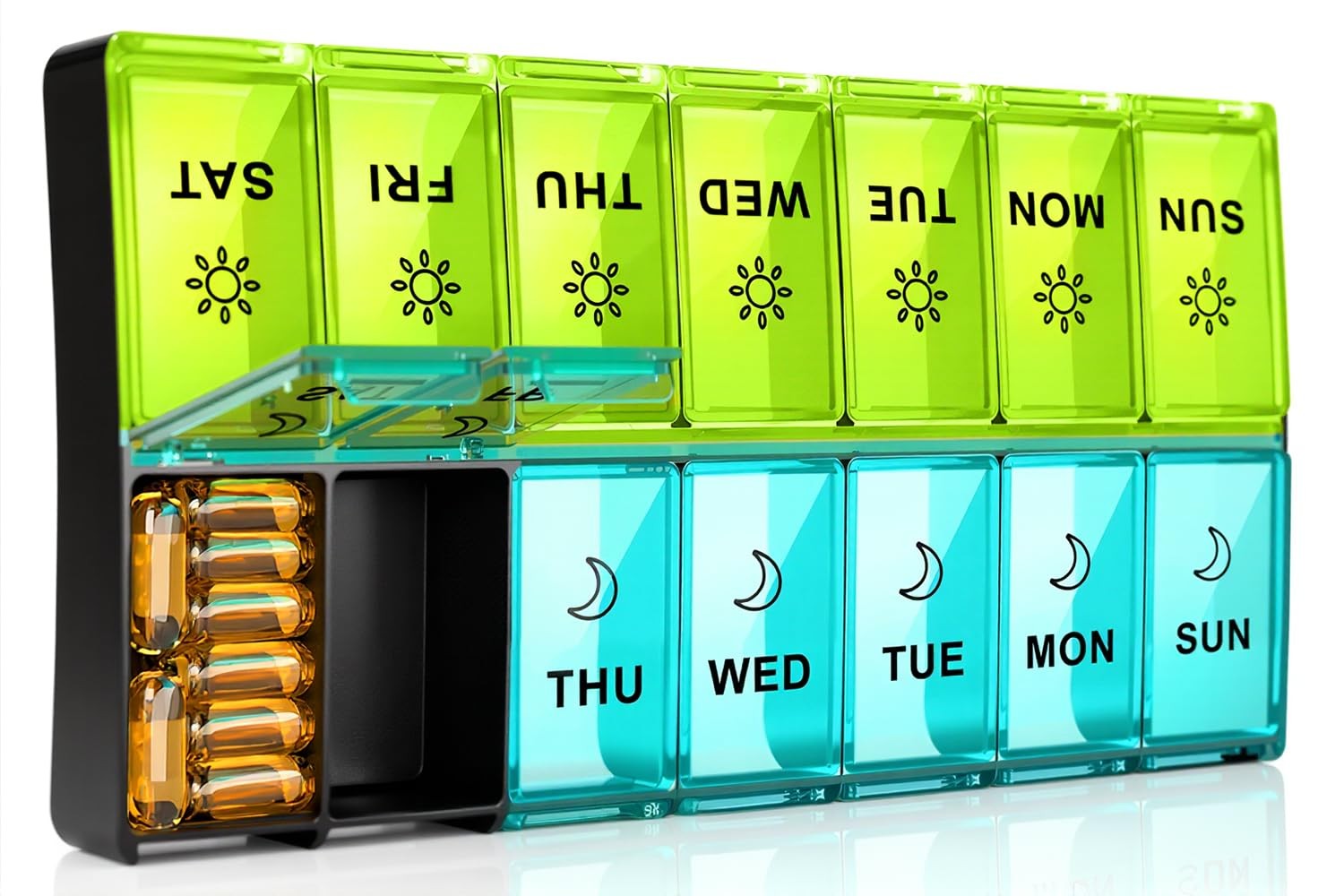 Mossime XL Large Daily Pill Organizer 2 Times 1 Count (Pack of 1), Blue+green