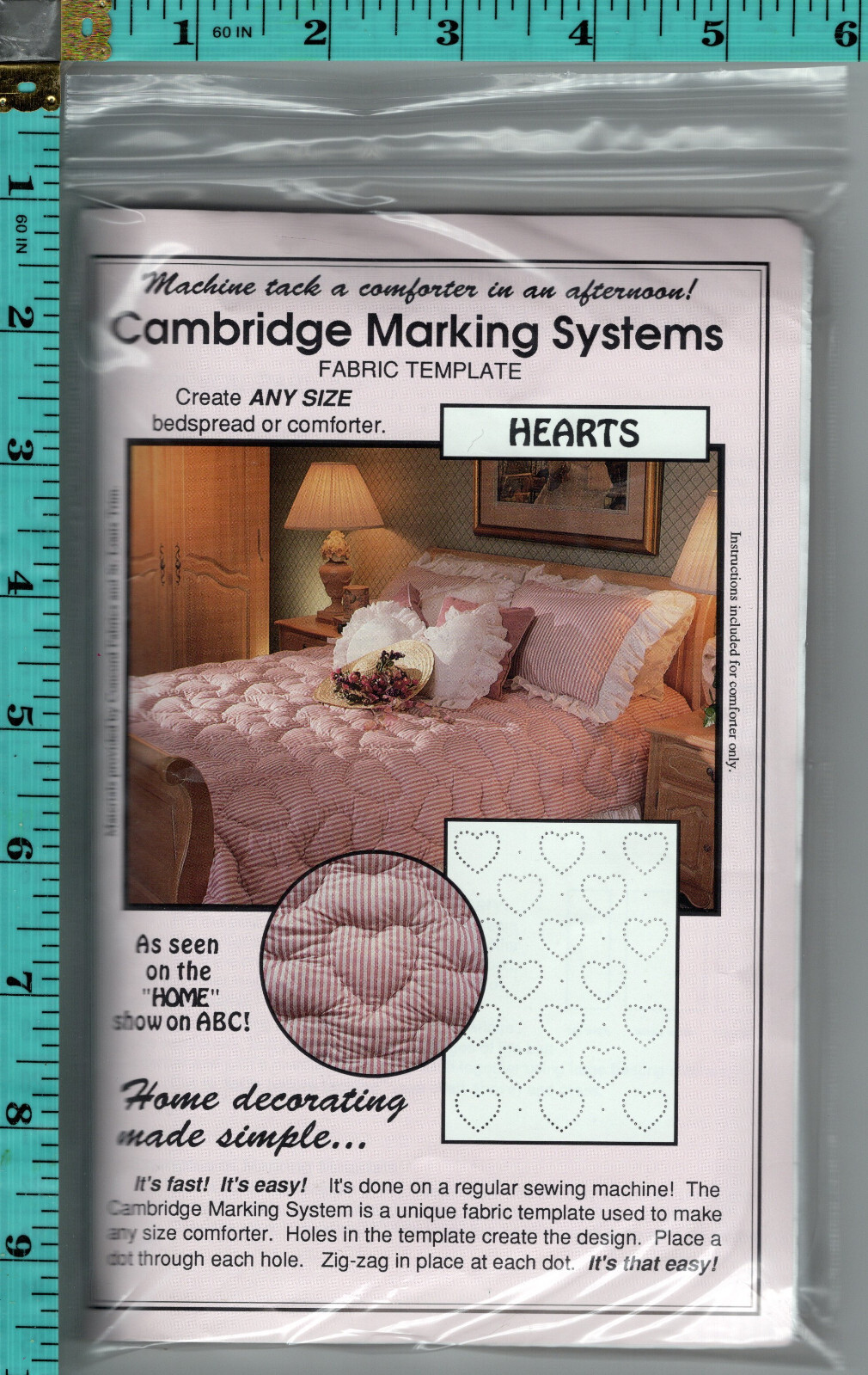 "Hearts" ©1991 Cambridge Marking Systems Fabric Template for Bedspread/Comforter