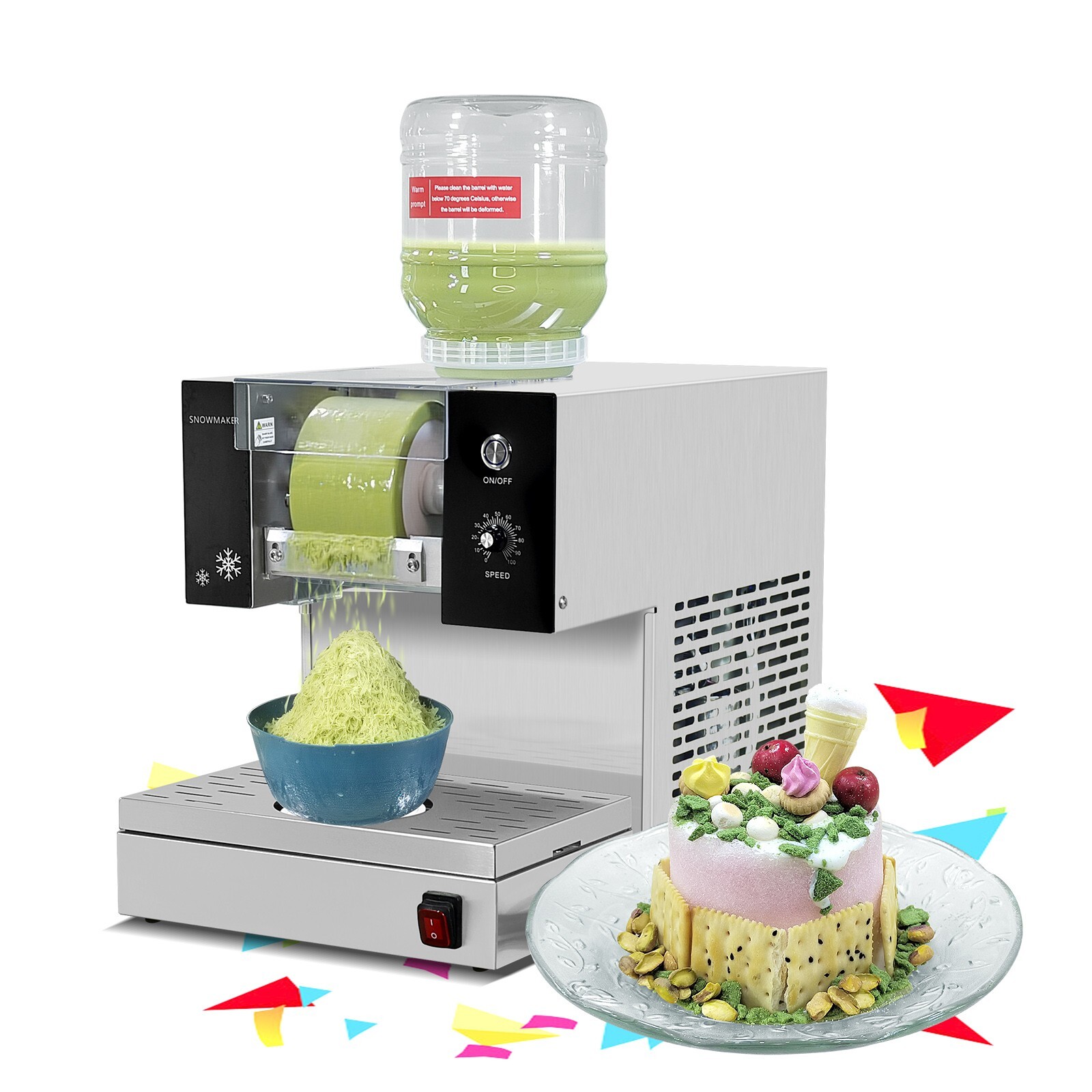USA Automatic Snowflake Ice Machine Shaved Ice 275lbs/Day with Rotatable Base