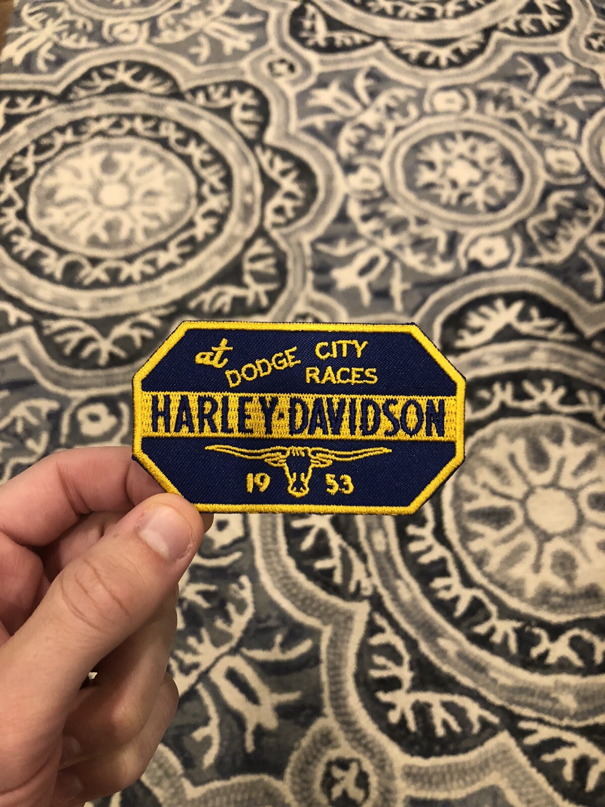 Retro 1953 Harley Davidson Motorcycle Dodge City Races Patch