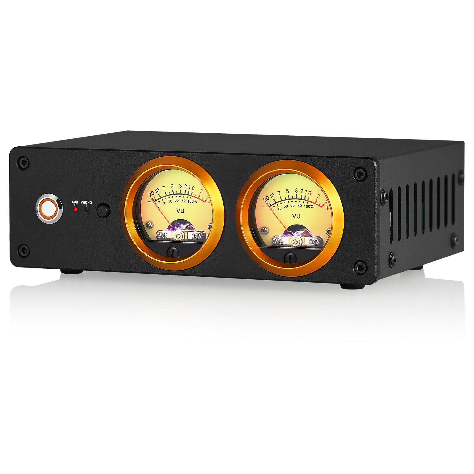 T13 Phono Preamp for MM Turntables Stereo Desktop Headphone Amplifier w/VU Meter