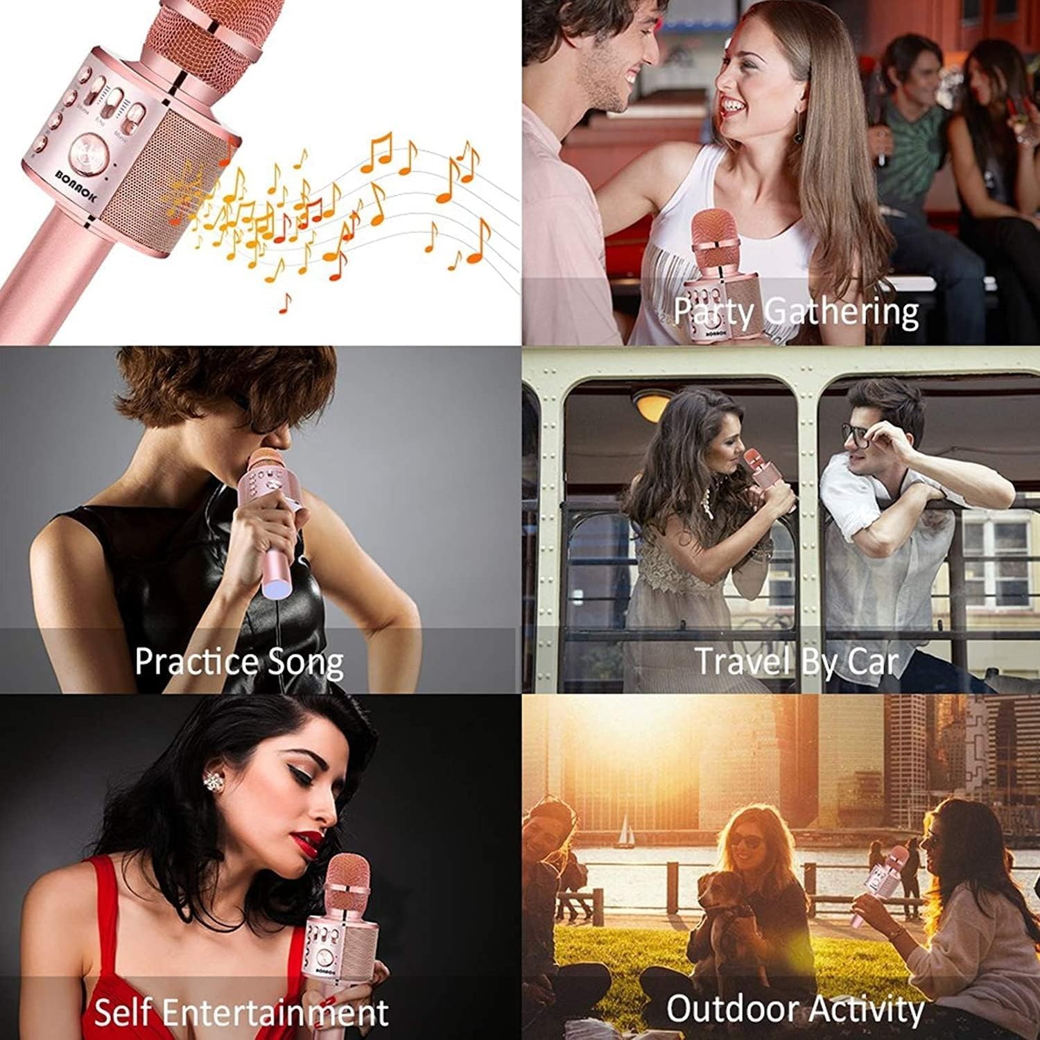 Champagne Wireless Bluetooth Karaoke Microphone with Echo Control - Perfect Gift
