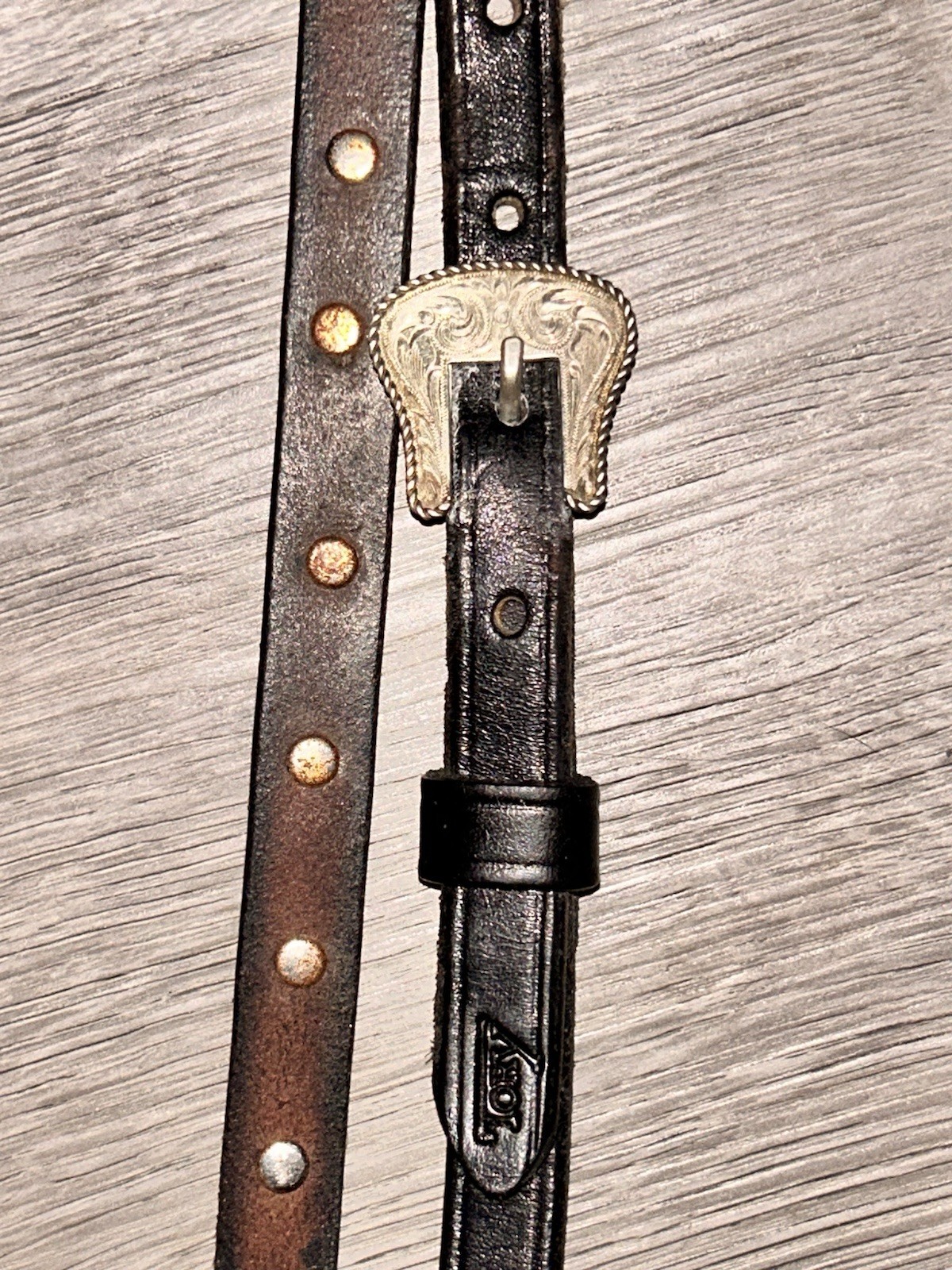 USED TORY LEATHER SILVER DOTTED SHOW HANGER HEADSTALL DARK OIL HORSE BRIDLE